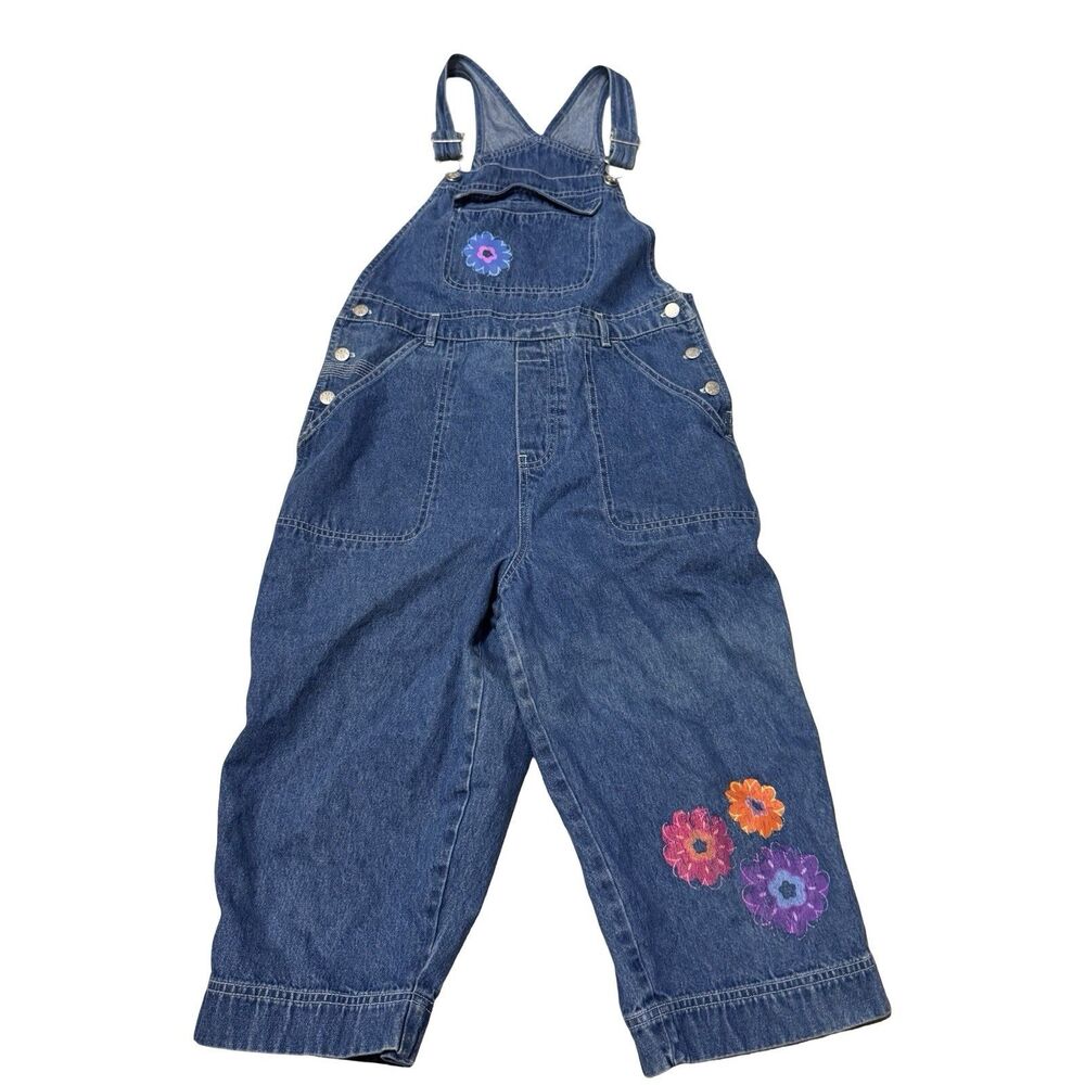 Vtg. 90's Painted Flower Girls Denim Overalls Girls XL XLarge 14/16 Circo
